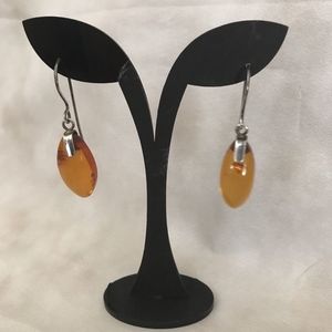 Cognac Amber Earrings  Sterling Silver Hooks